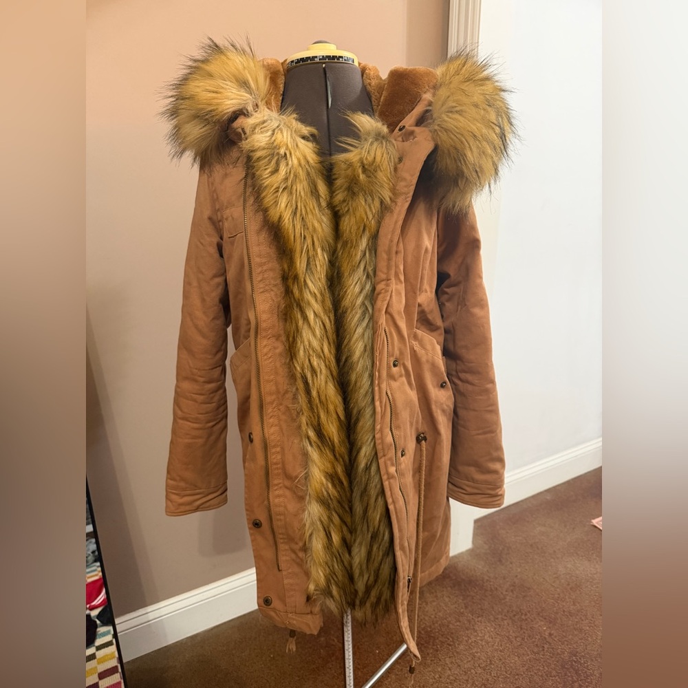 Boohoo Tan Plush Faux Fur Jacket